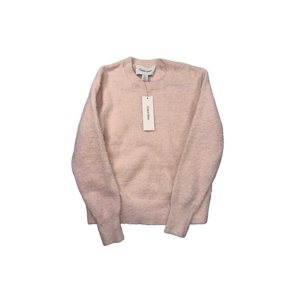 Calvin Klein Women's Pink Fuzzy Eyelash Knit Crewneck Sweater Small NWT 119$